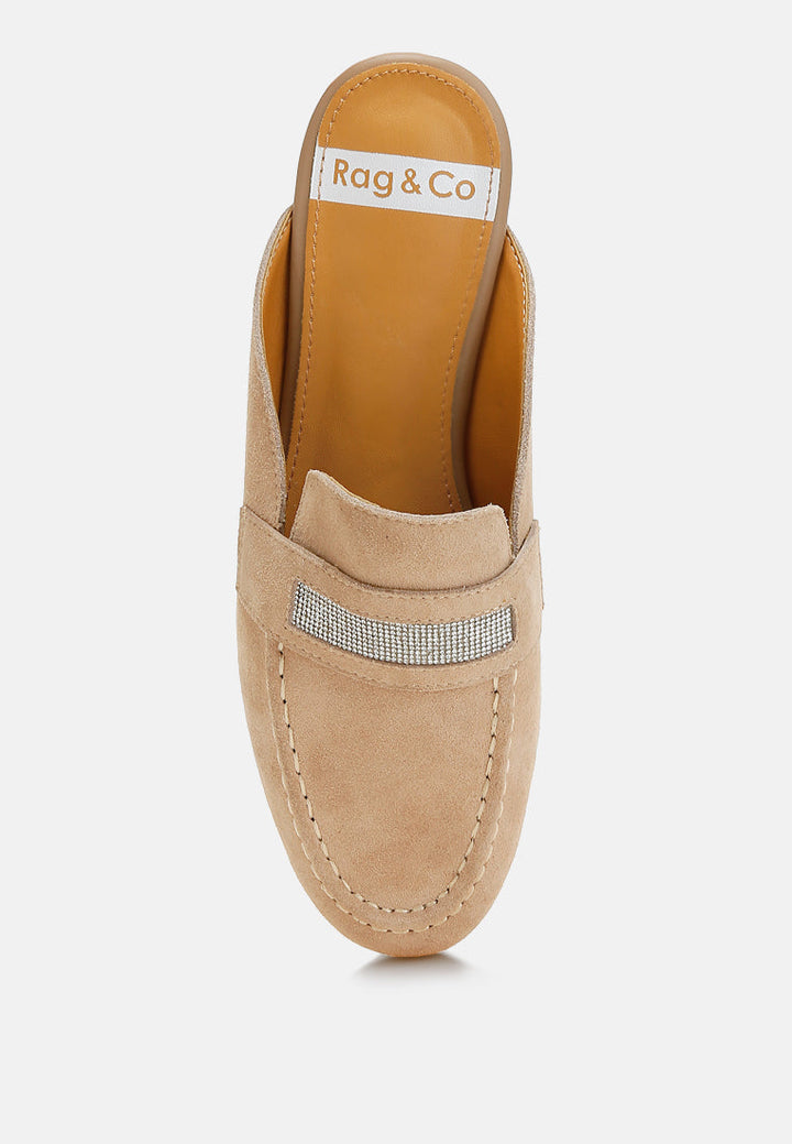 rhinestone strap suede mules by ruw#color_beige