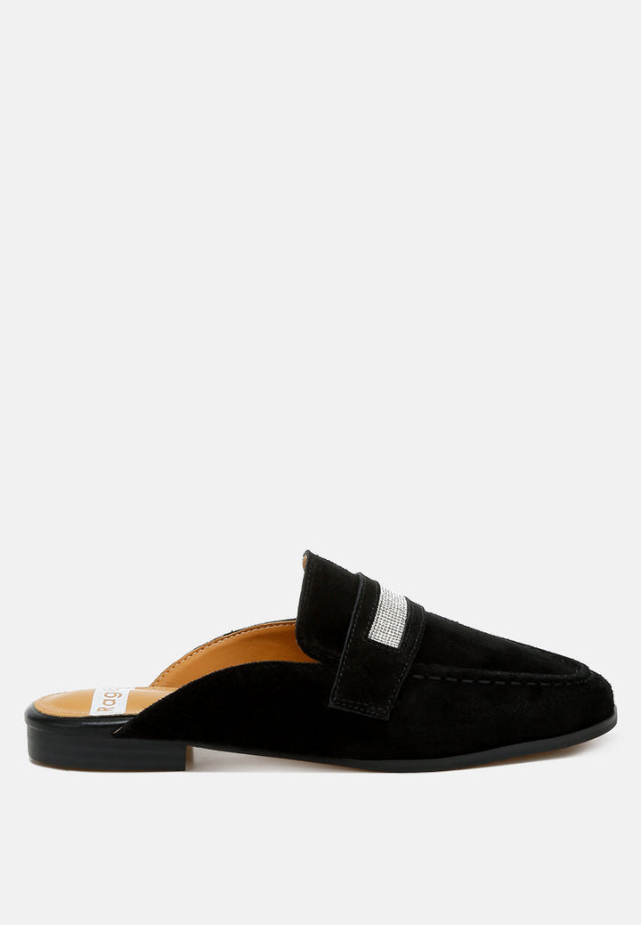 rhinestone strap suede mules by ruw#color_black