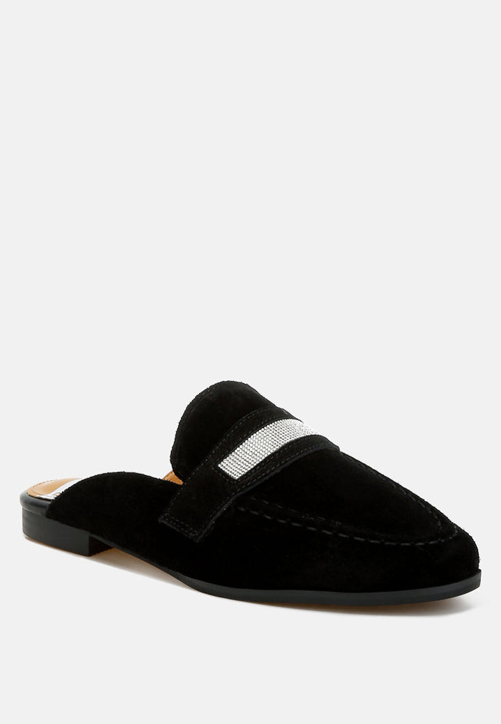 rhinestone strap suede mules by ruw#color_black