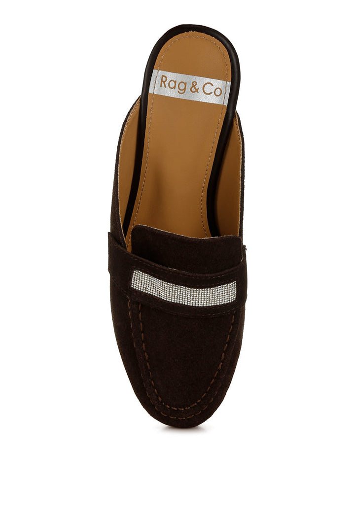 rhinestone strap suede mules by ruw#color_brown