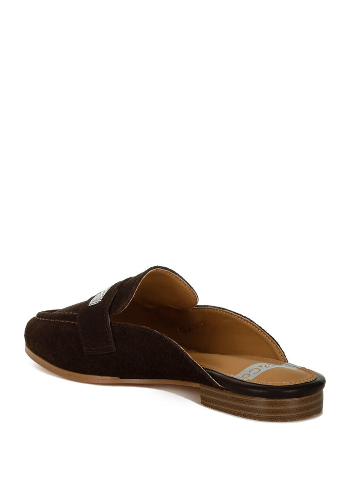 rhinestone strap suede mules by ruw#color_brown