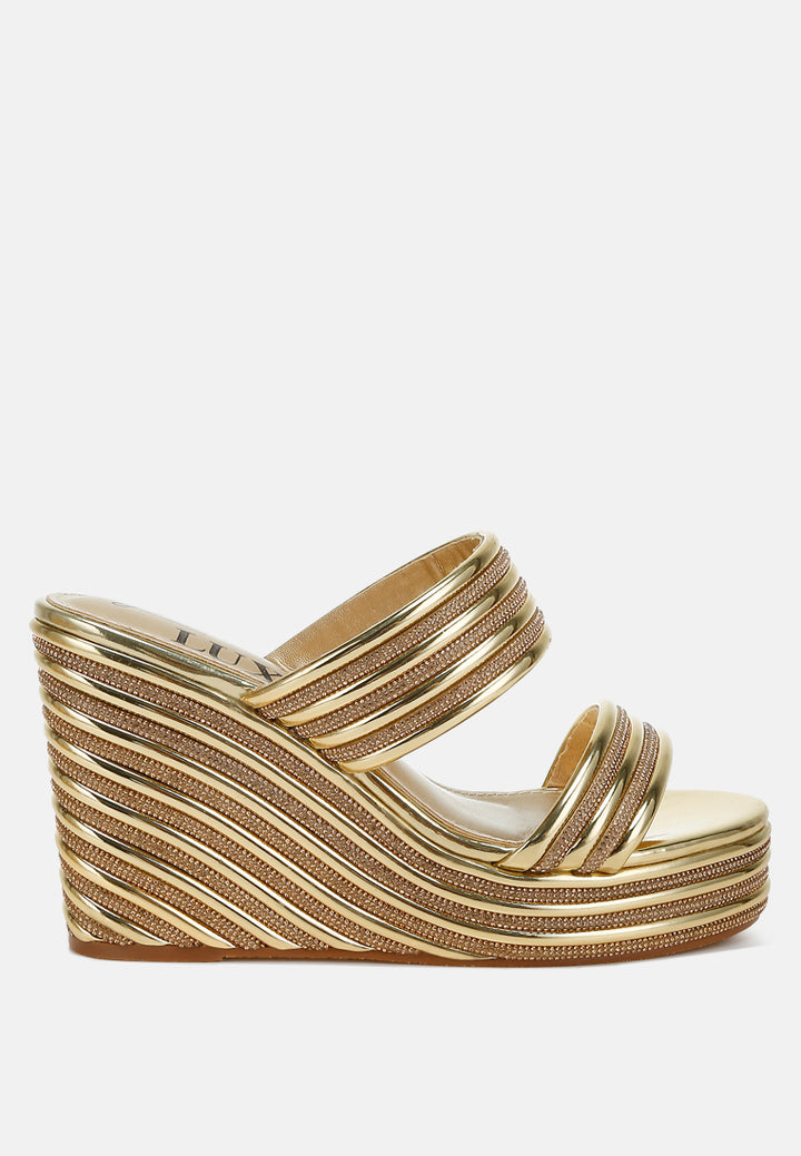 metallic faux leather wedge sandals by ruw#color_gold