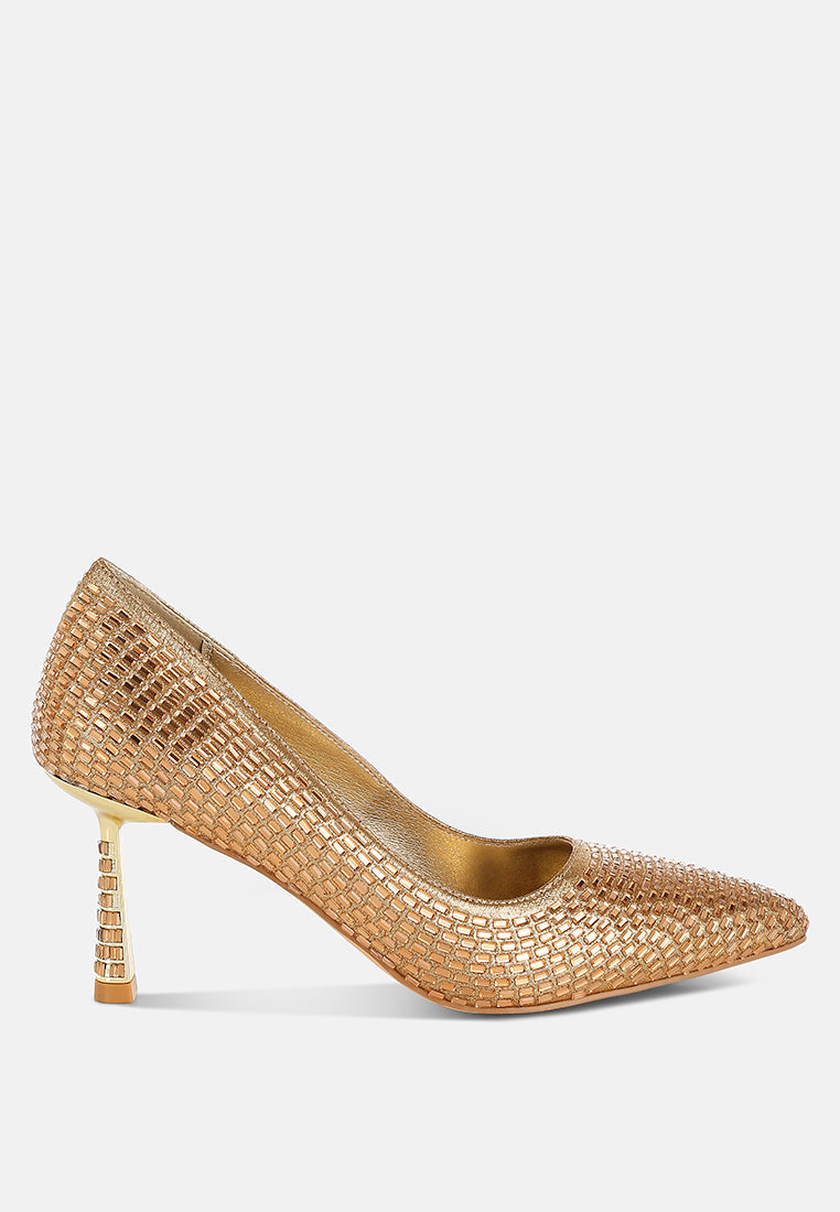 rhinestones embellished pumps by ruw#color_gold