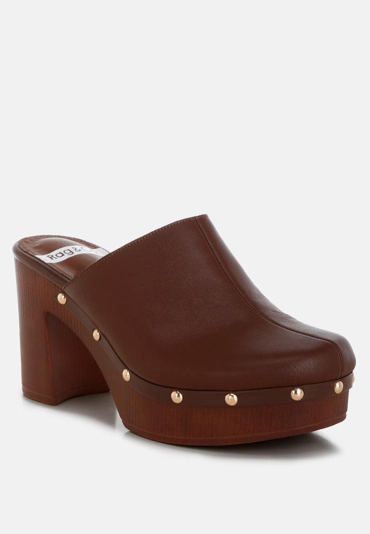 benji recycled leather clogs#color_brown