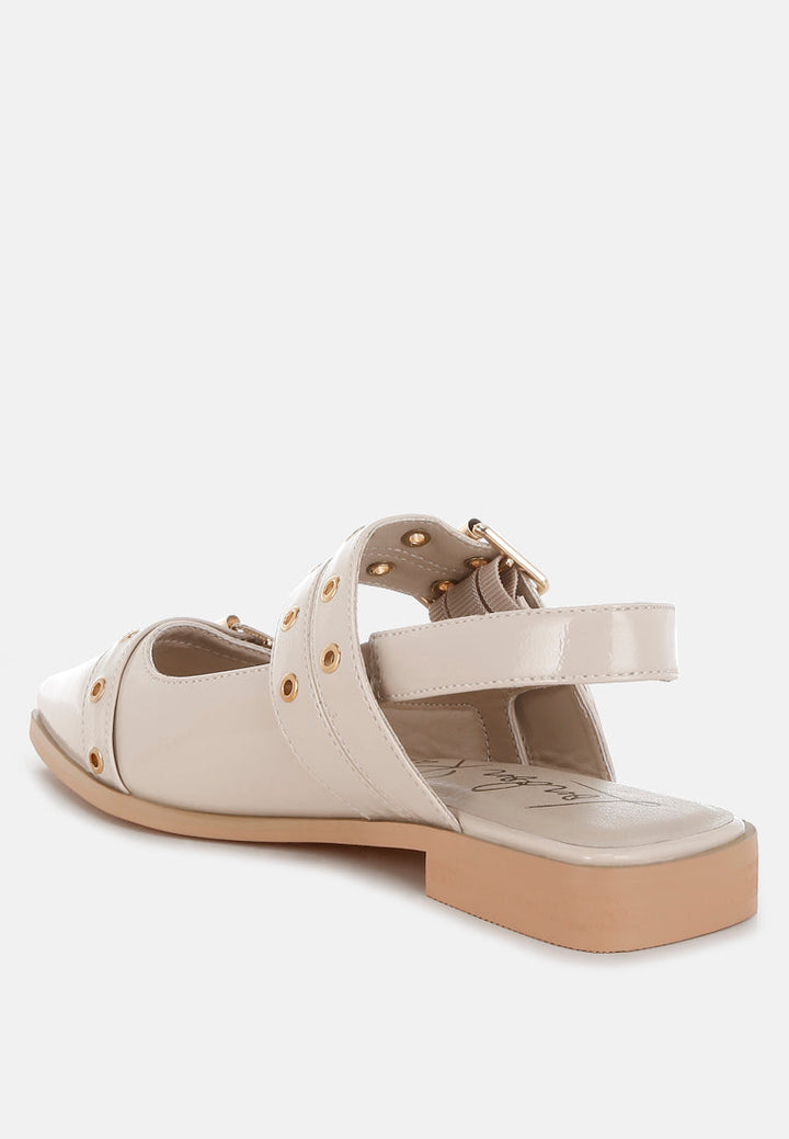 eyelets & buckle detail flats by ruw#color_beige