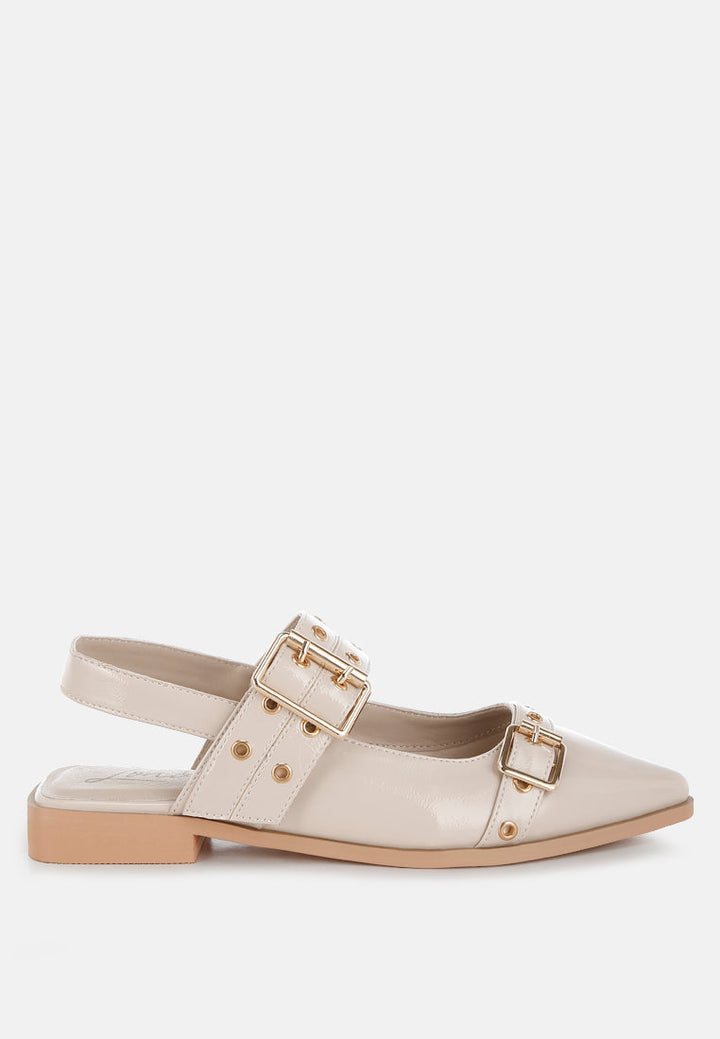 eyelets & buckle detail flats by ruw#color_beige