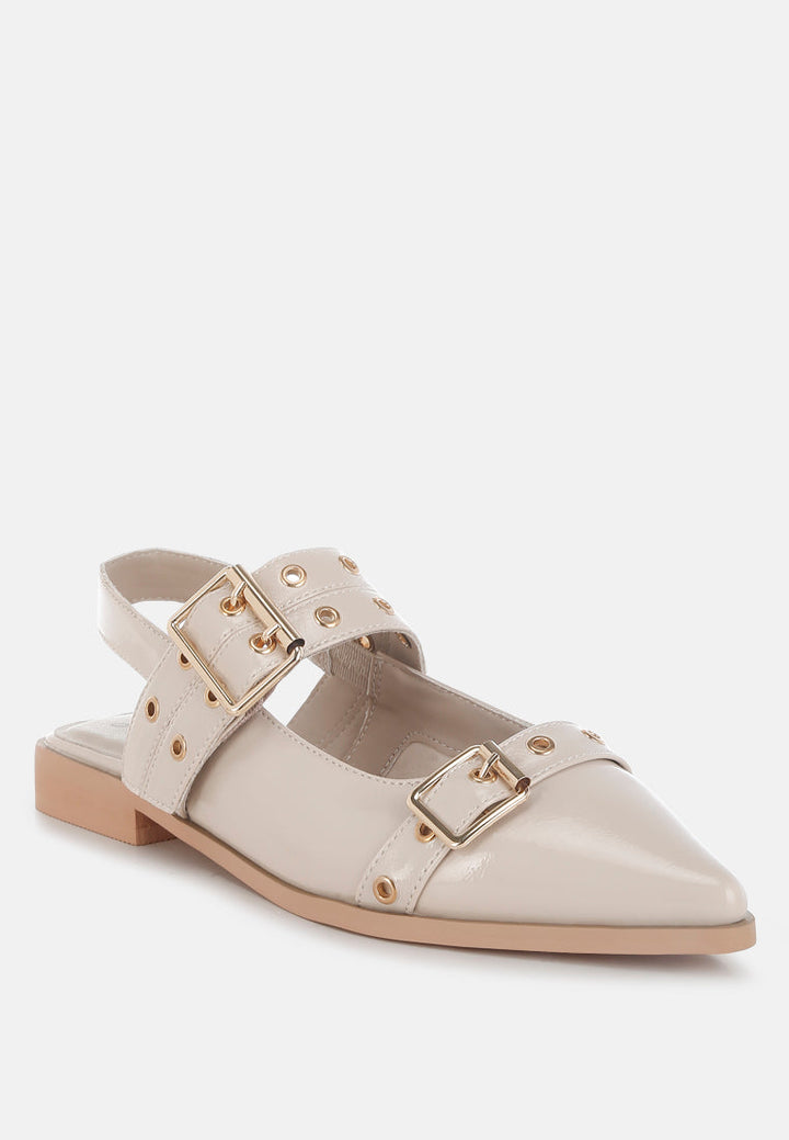 eyelets & buckle detail flats by ruw#color_beige