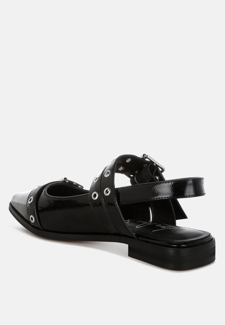 eyelets & buckle detail flats by ruw#color_black