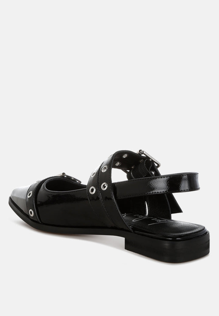eyelets & buckle detail flats by ruw#color_black
