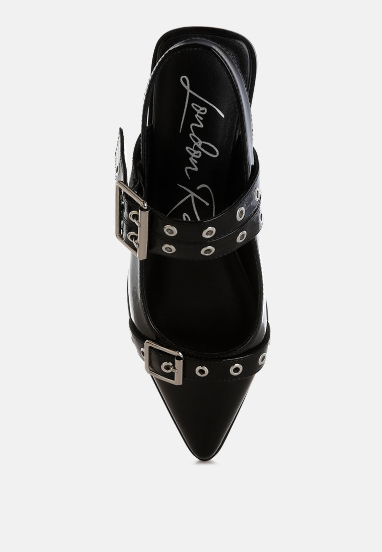 eyelets & buckle detail flats by ruw#color_black