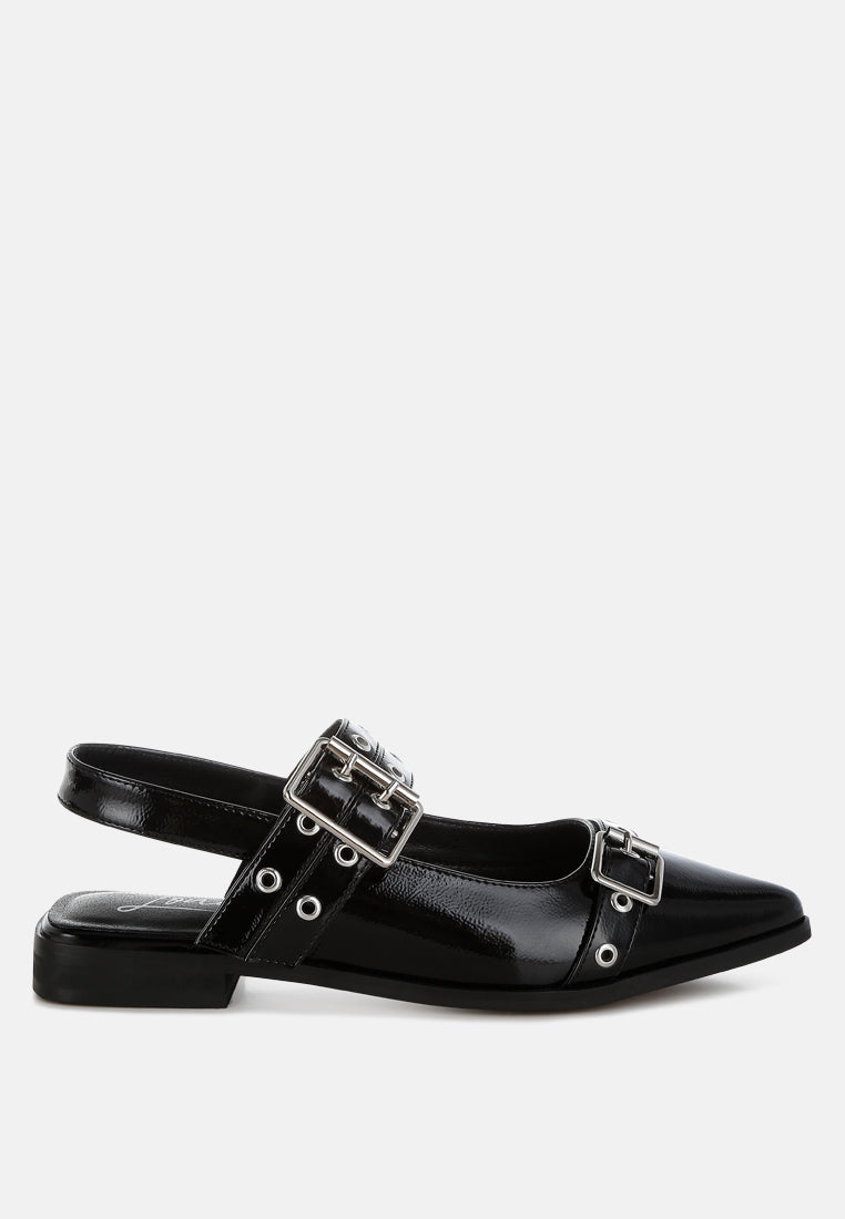 eyelets & buckle detail flats by ruw#color_black