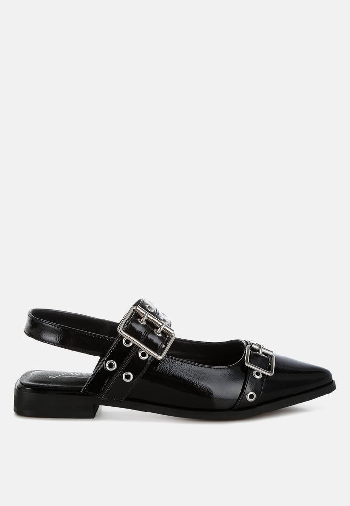 eyelets & buckle detail flats by ruw#color_black