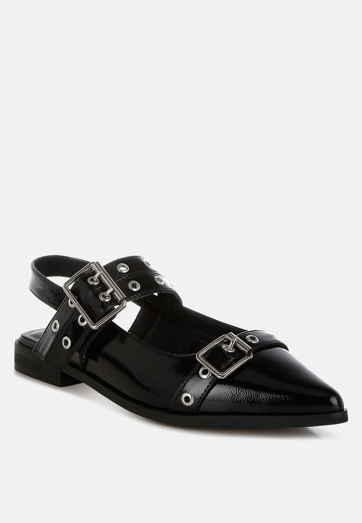 eyelets & buckle detail flats by ruw#color_black