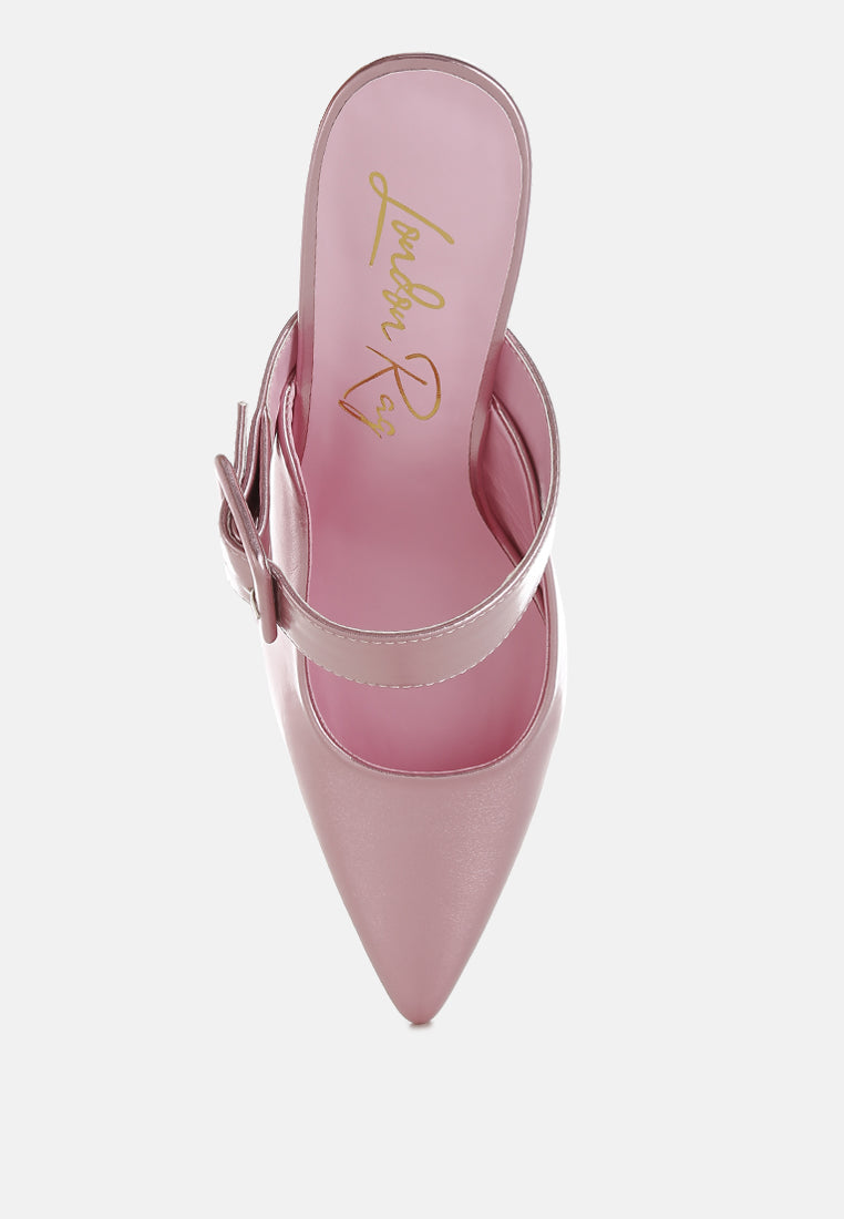 large buckle kitten heel mules by ruw#color_pink