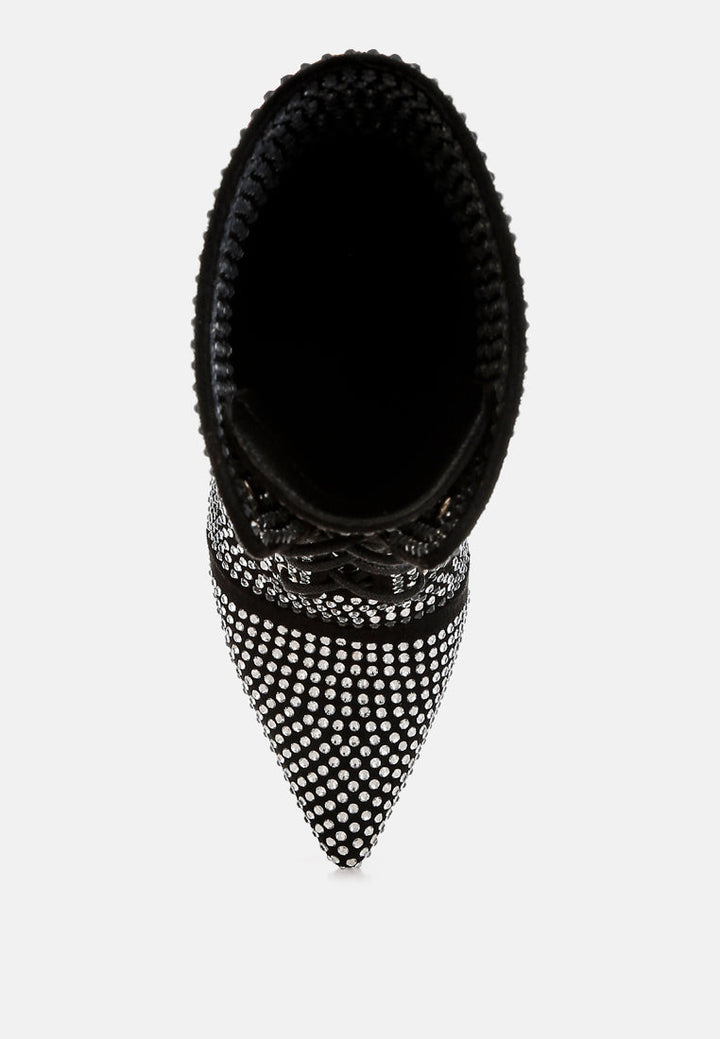 rhinestones embellished calf boots by ruw#color_black