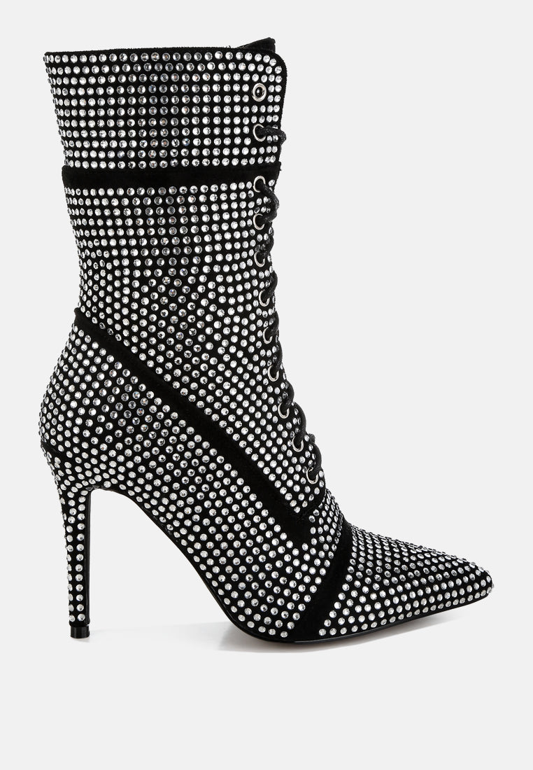 rhinestones embellished calf boots by ruw#color_black