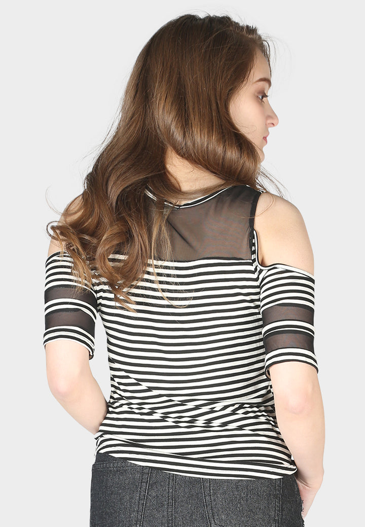 mariah stripe cold shoulder top#color_black