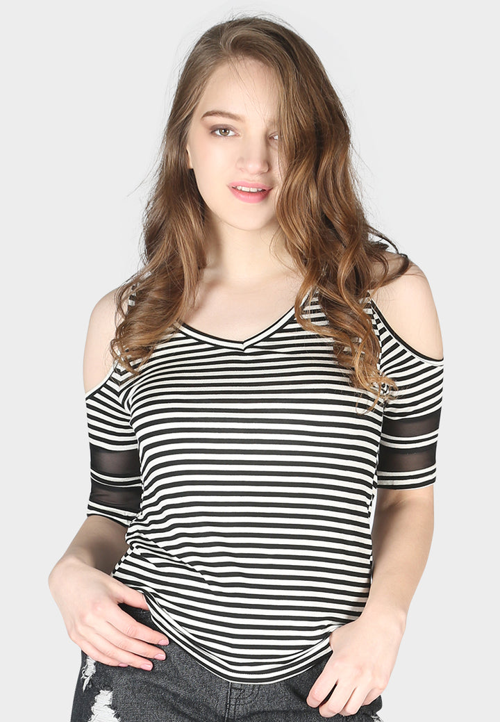 mariah stripe cold shoulder top#color_black