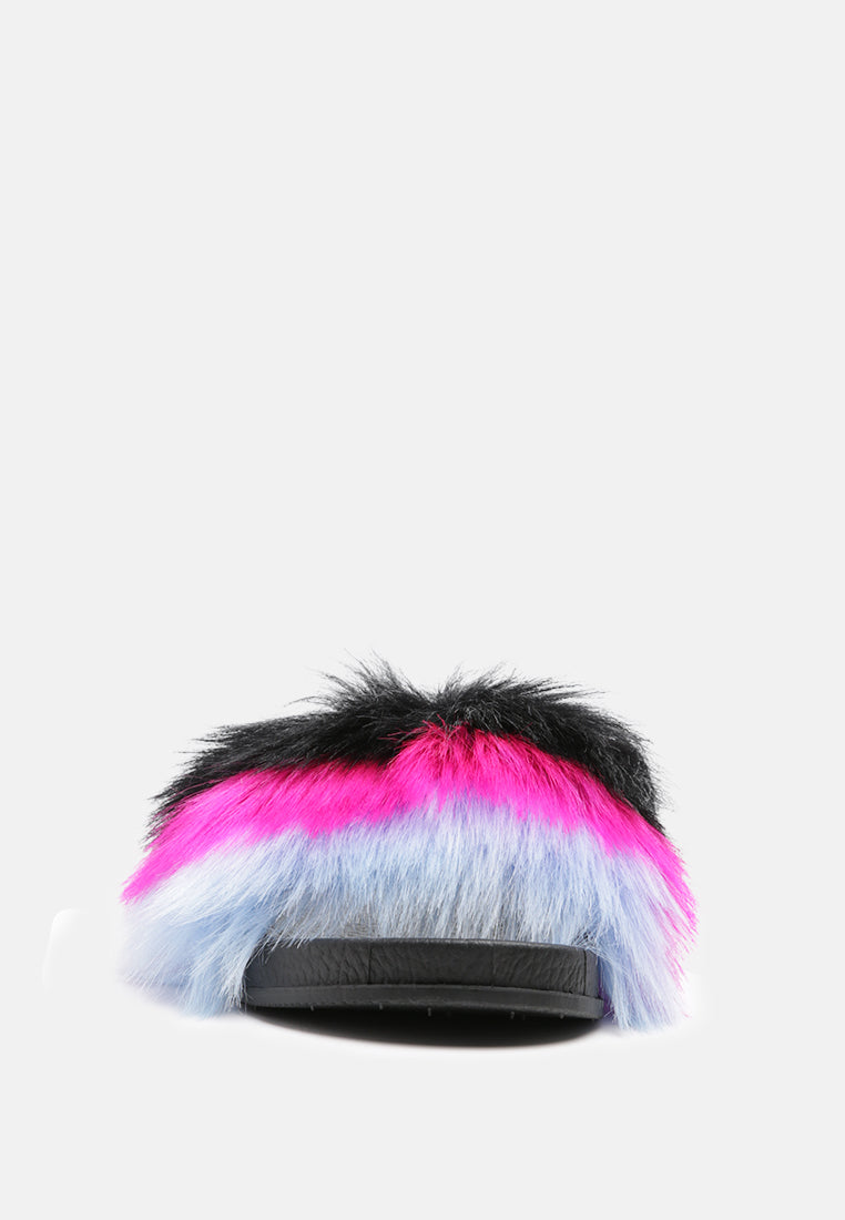 conchita black colorful fur slip-on flat#color_black