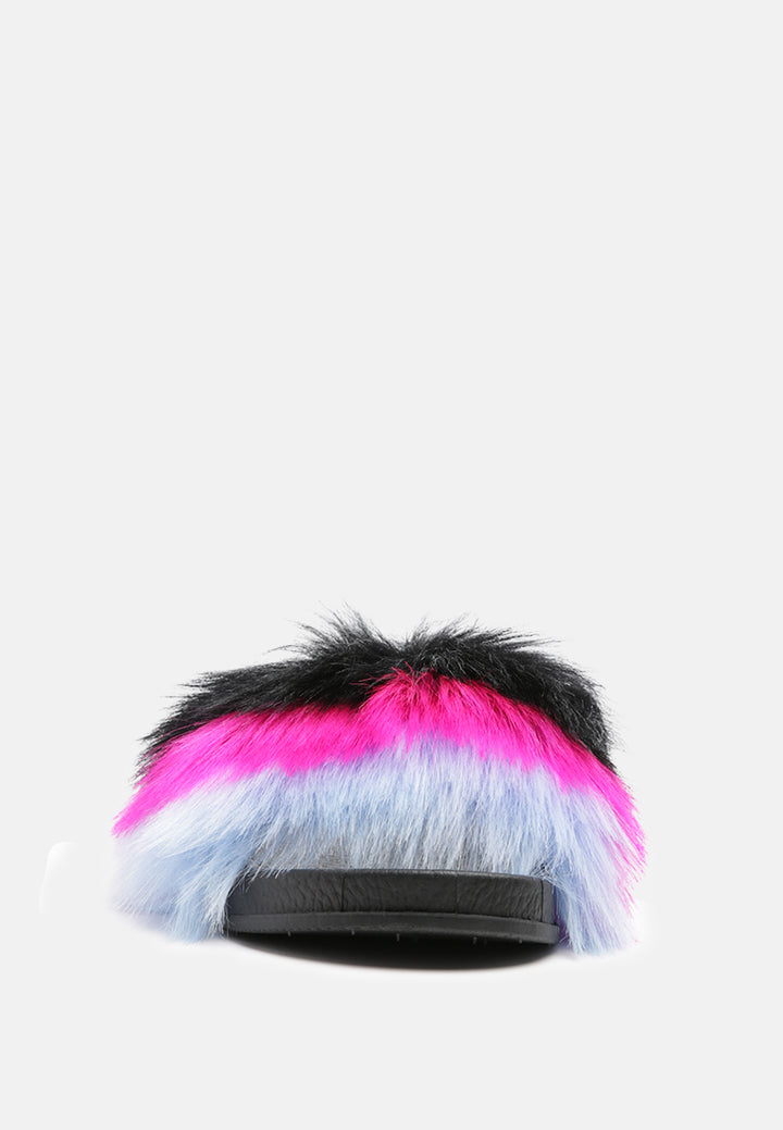 conchita black colorful fur slip-on flat#color_black