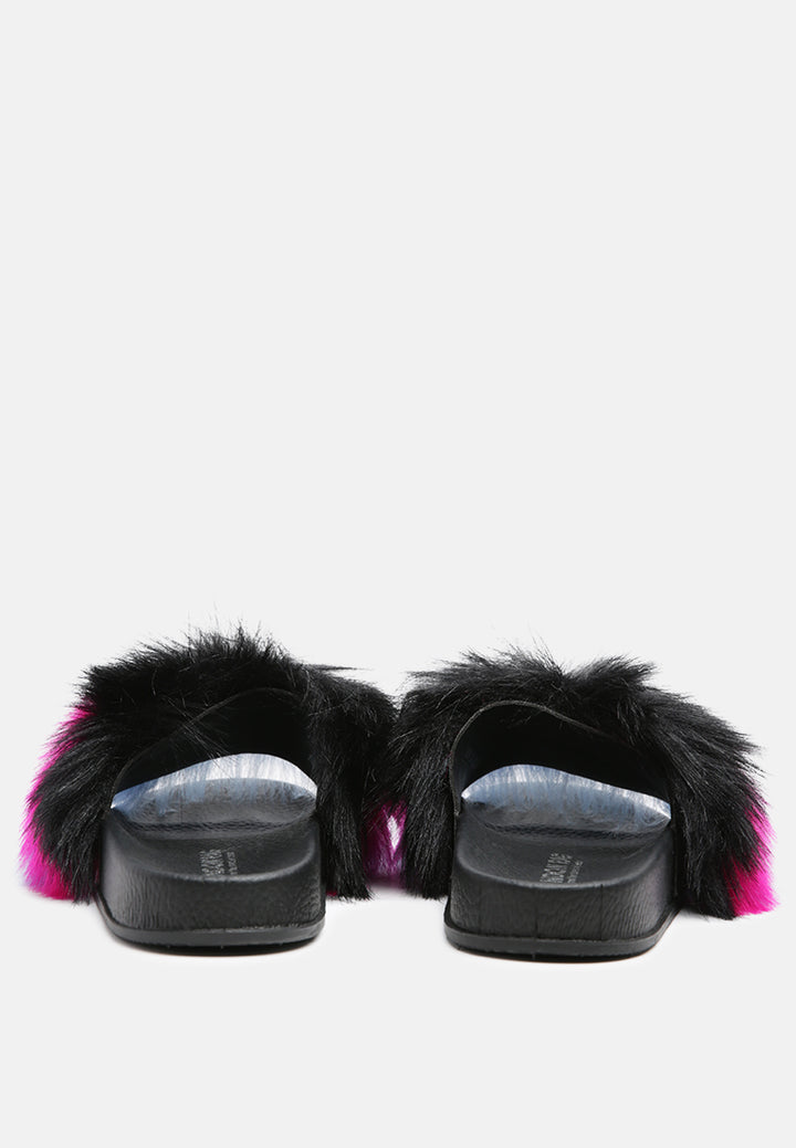 conchita black colorful fur slip-on flat#color_black