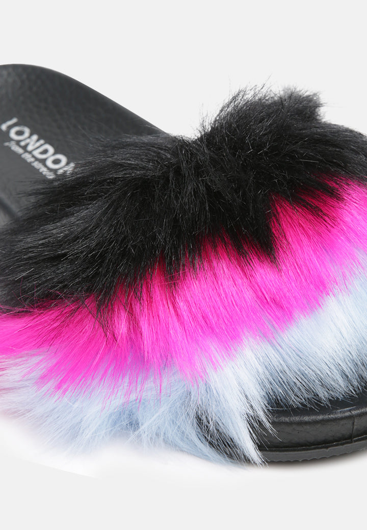 conchita black colorful fur slip-on flat#color_black
