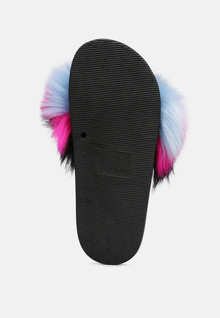 conchita black colorful fur slip-on flat#color_black