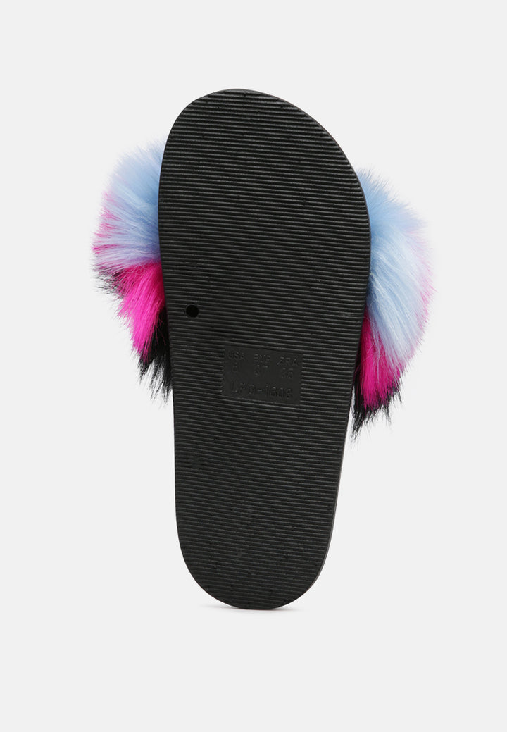 conchita black colorful fur slip-on flat#color_black