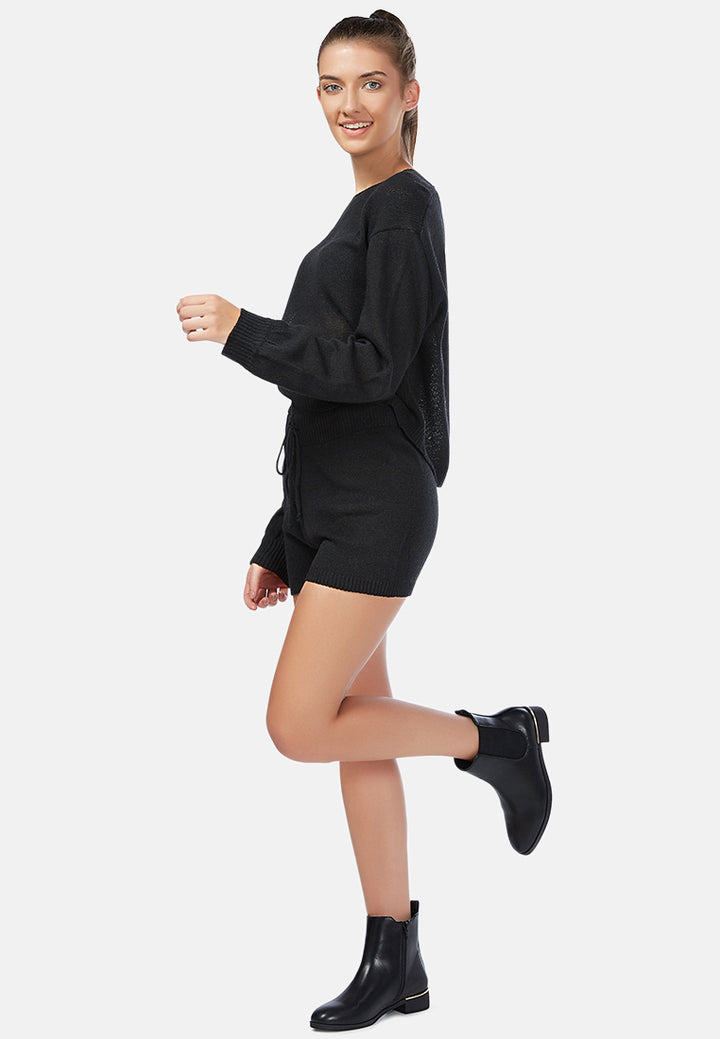 Crew Neck Long Sleeve Pullover#color_black