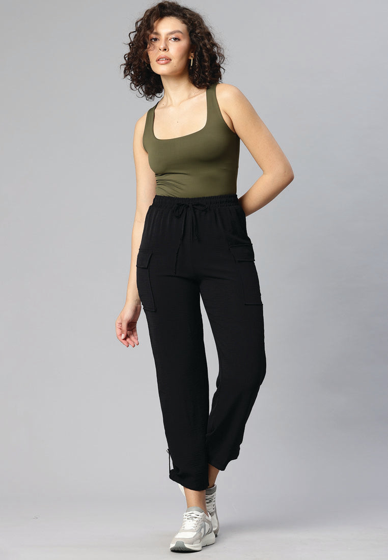 drawstring waistband cargo pants by ruw#color_black