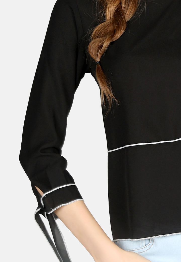 elbow sleeve casual top#color_black