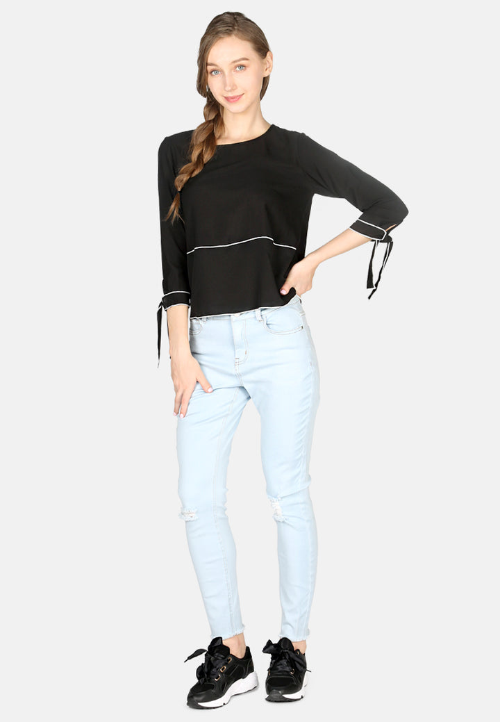 elbow sleeve casual top#color_black