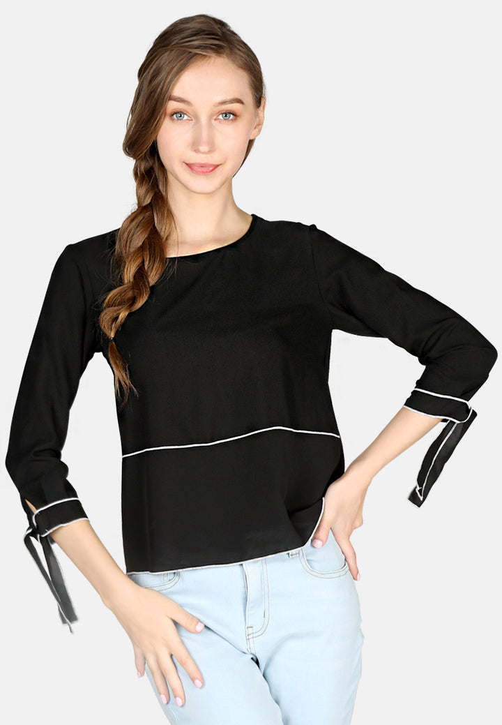 elbow sleeve casual top#color_black