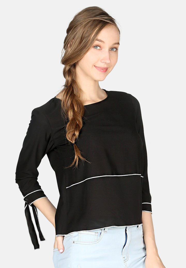 elbow sleeve casual top#color_black