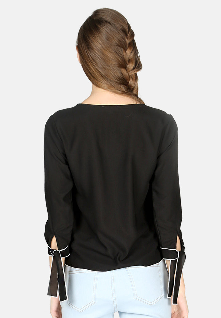 elbow sleeve casual top#color_black
