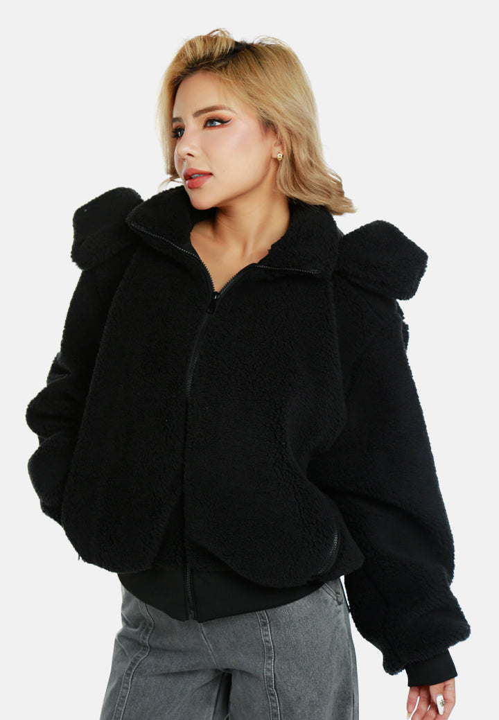 black faux fur hooded jacket by ruw#color_black