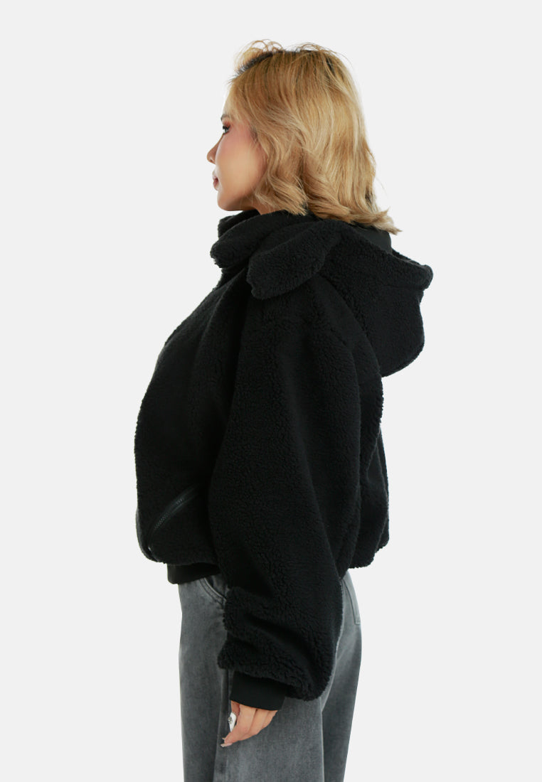 black faux fur hooded jacket by ruw#color_black