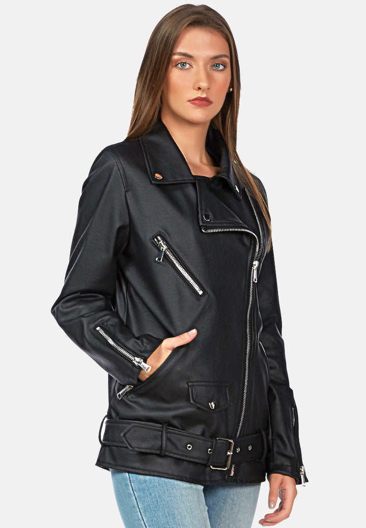 faux leather biker jacket#color_black