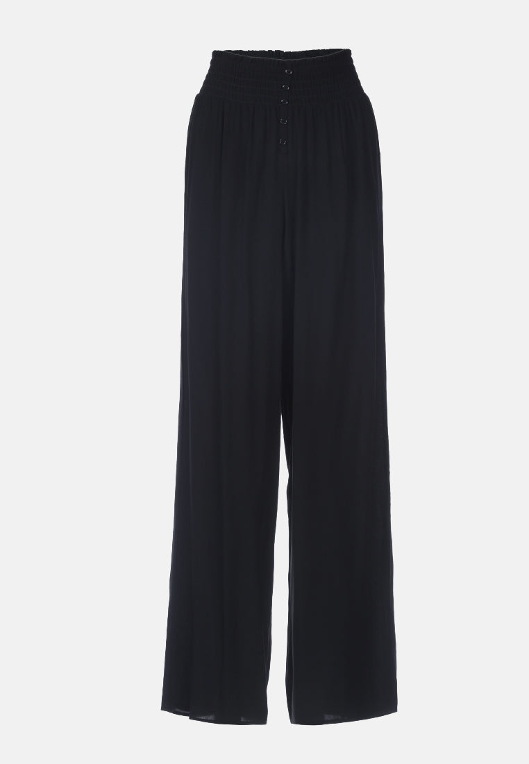 smocked wide waistband pants#color_black
