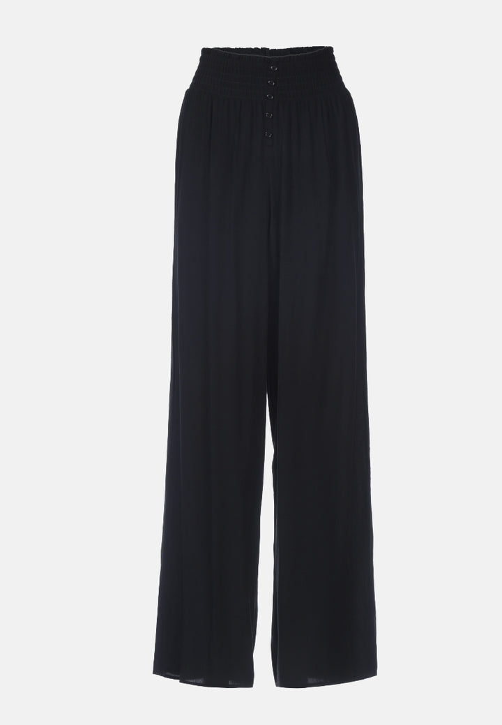 smocked wide waistband pants#color_black