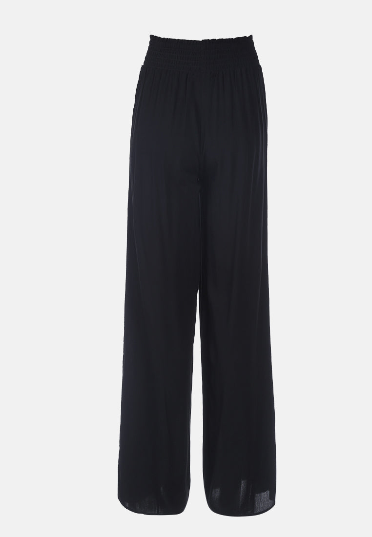smocked wide waistband pants#color_black