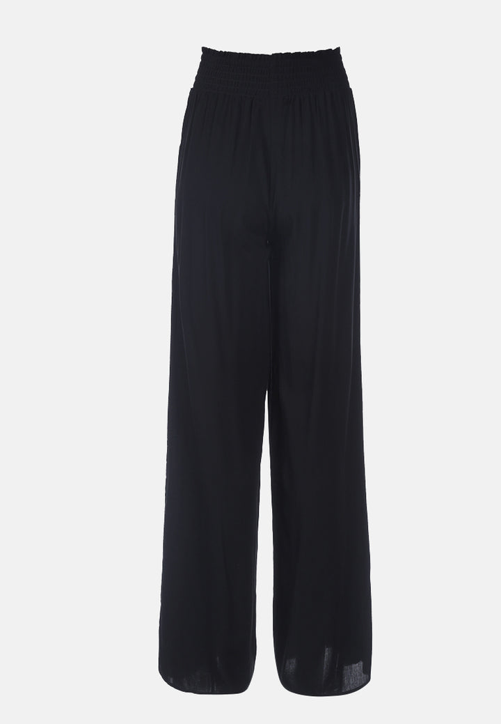 smocked wide waistband pants#color_black