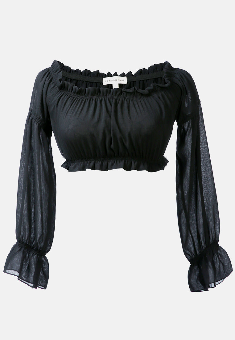off shoulder crop top#color_black