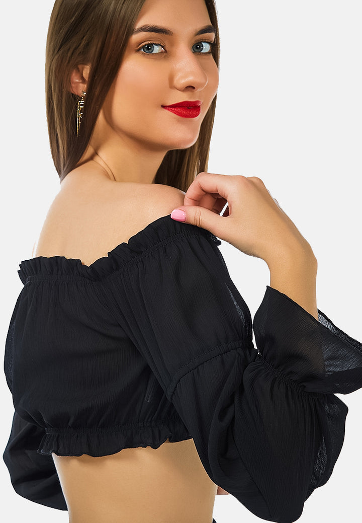 off shoulder crop top#color_black