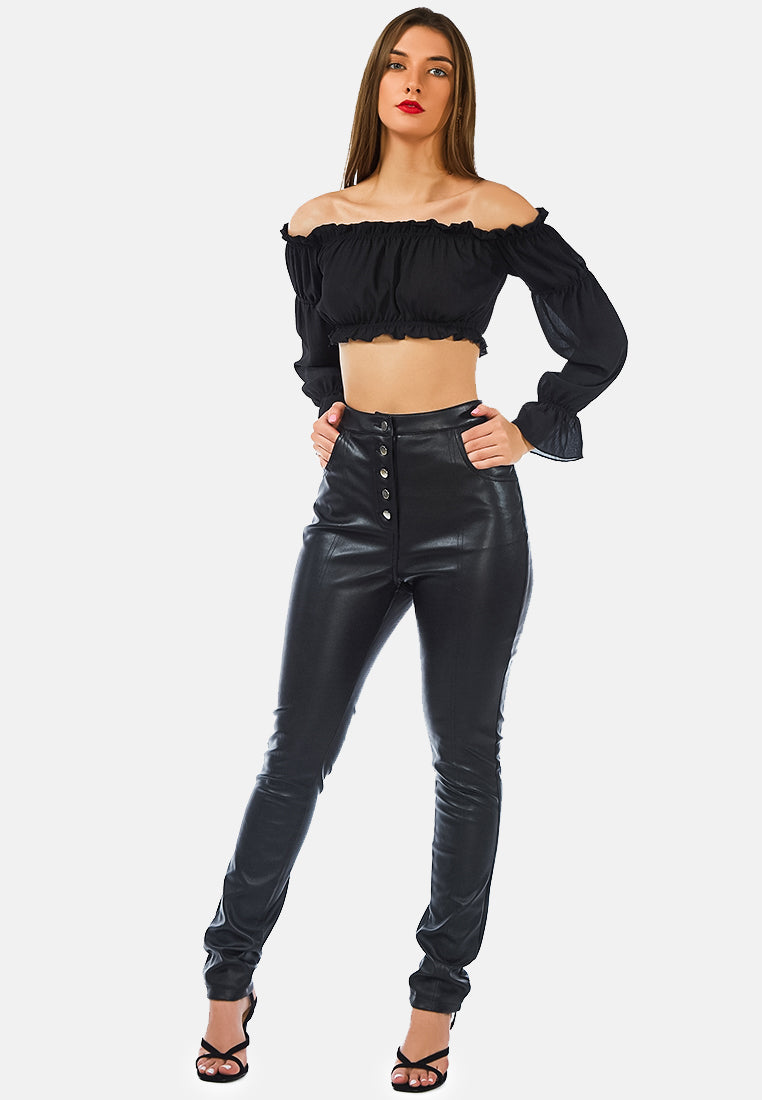 off shoulder crop top#color_black