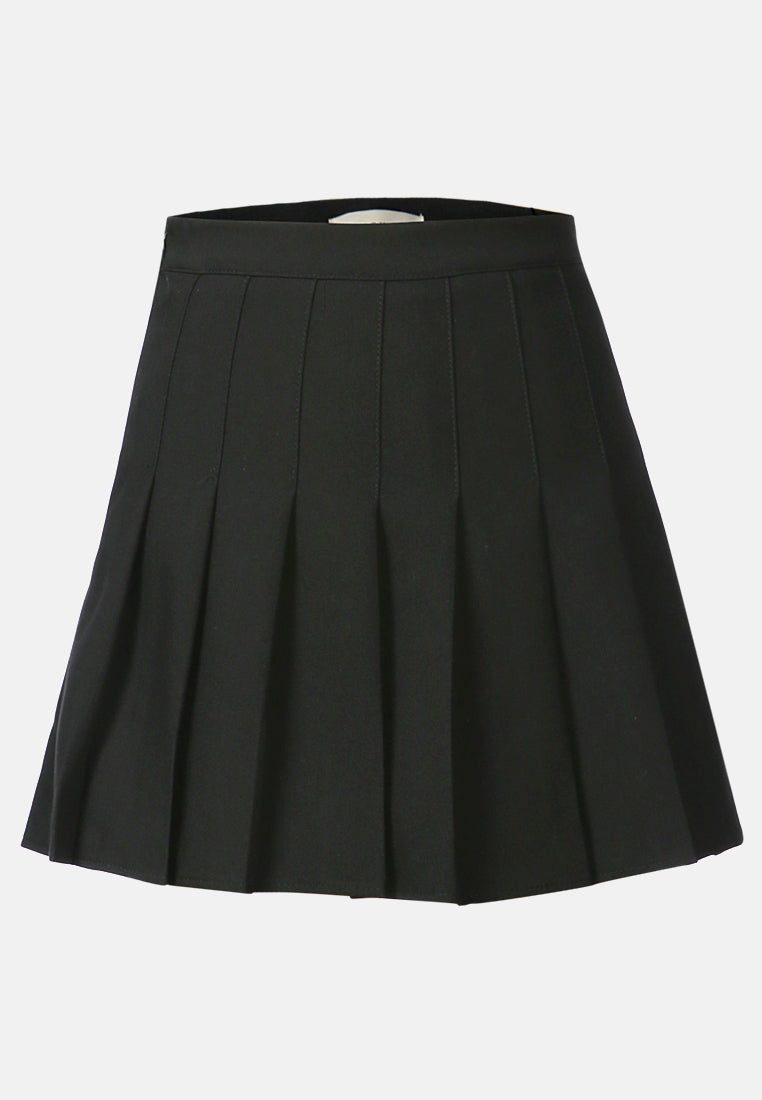 pleated mini skirt in black#color_black