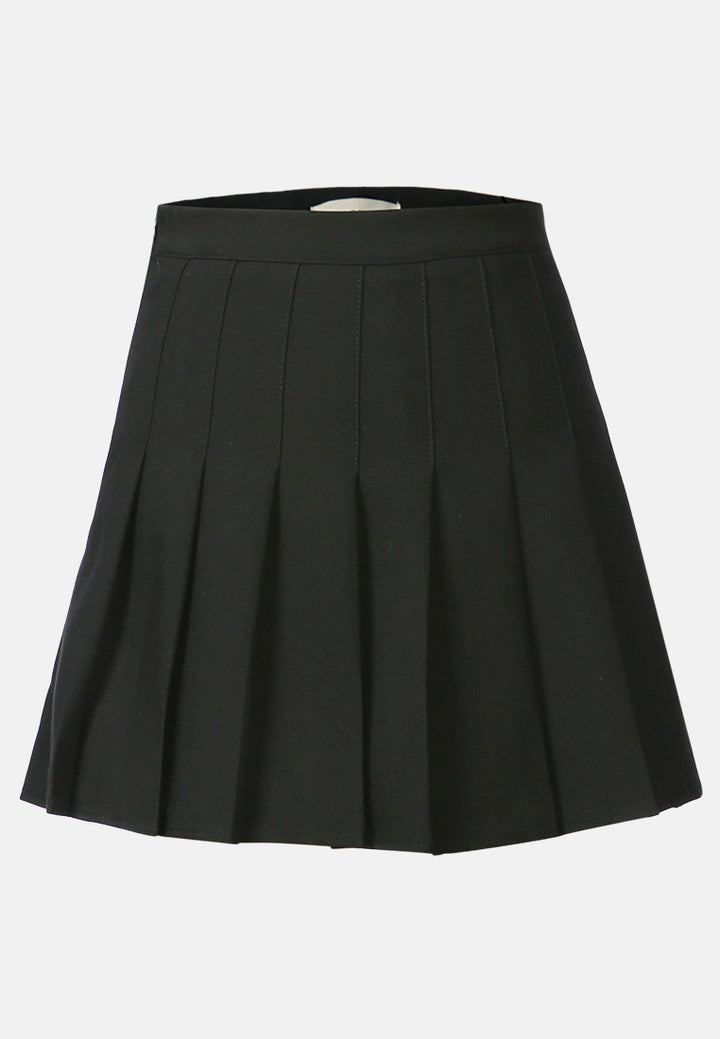 pleated mini skirt in black#color_black