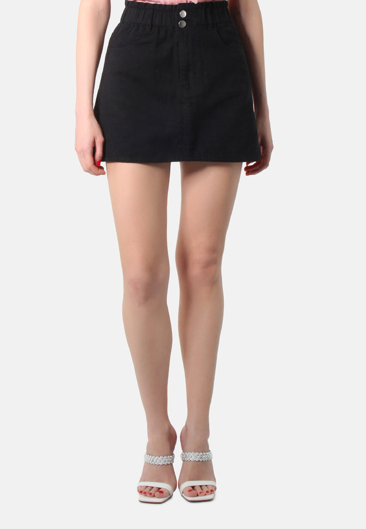 black raw hem denim skirt#color_black