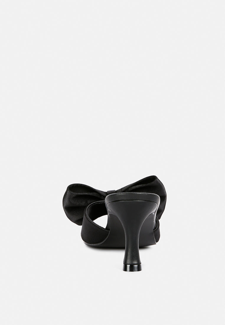 black satin bow kitten heel sandals#color_black