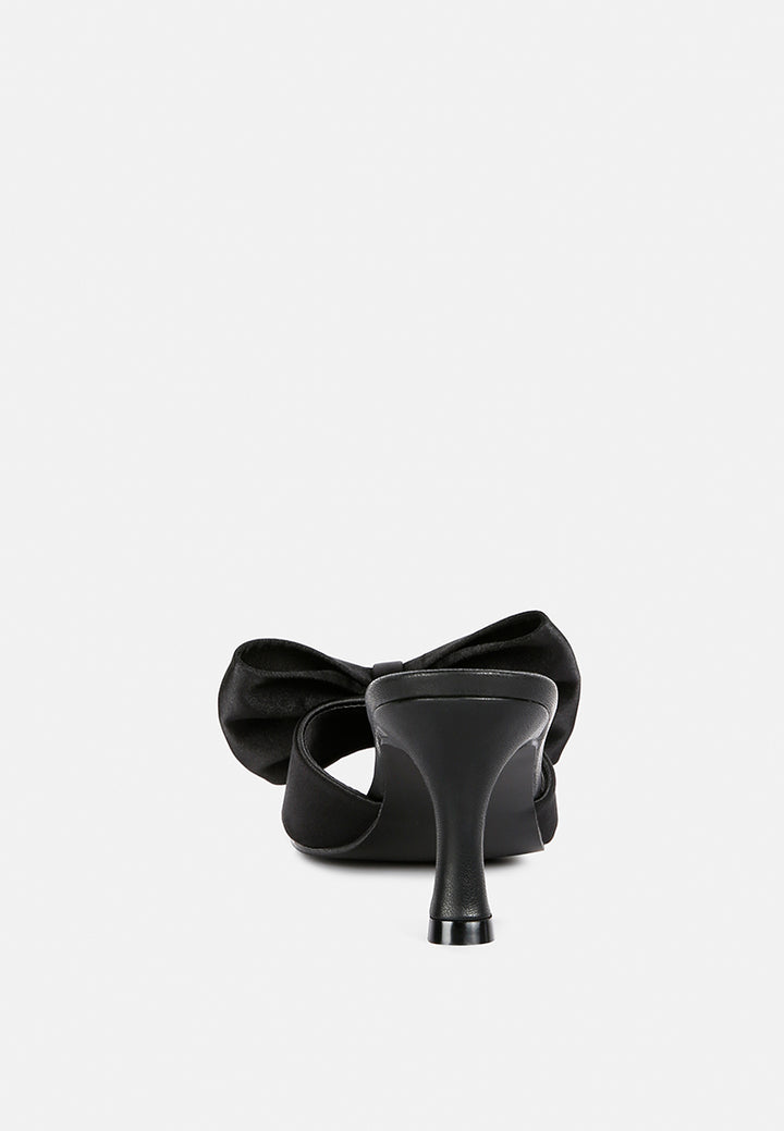 black satin bow kitten heel sandals#color_black
